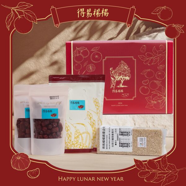奔福馬年養生禮盒<br><div style="font-size:0.8em;margin-top:10px">日曬米｜紅棗乾｜有機米穀粉</div>